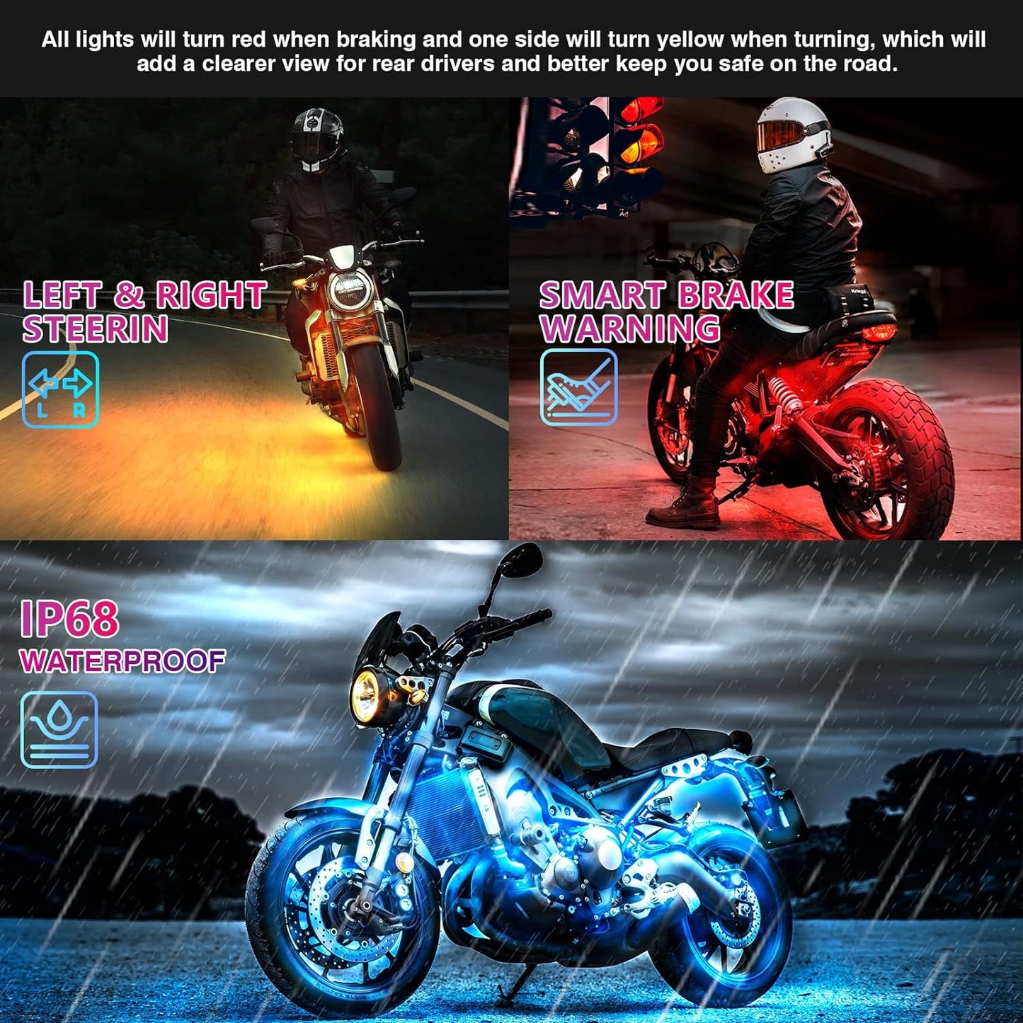 12pcs Motorcycle LED Light Kit Brake Turn Signal Set