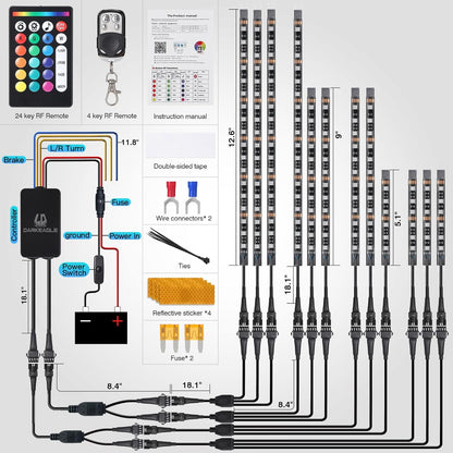 12pcs Motorcycle LED Light Kit Brake Turn Signal Set