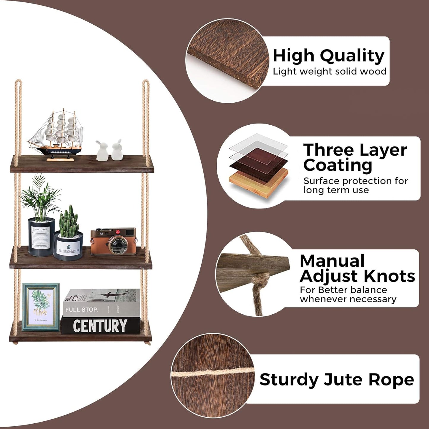 3-Tier Wall Shelf for Indoor Plants Hanging Shelf