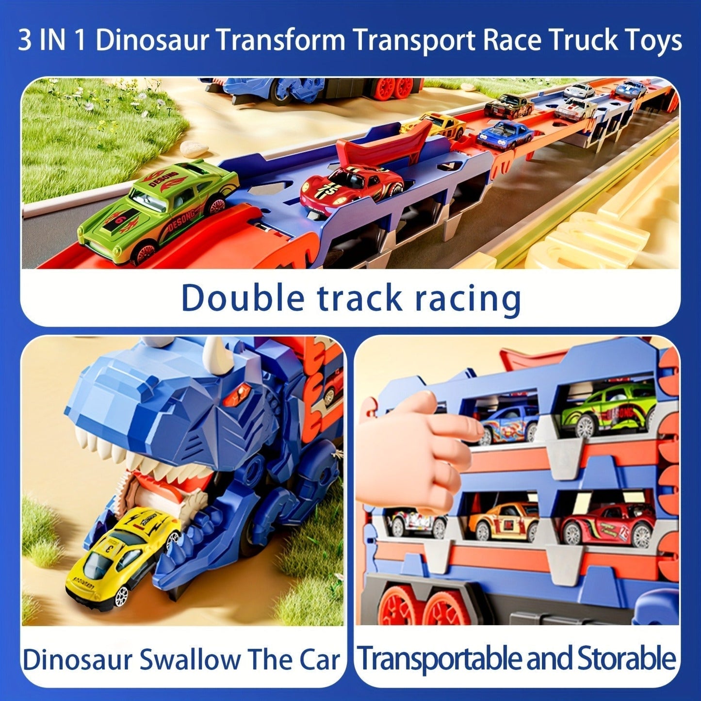 Dinosaur Race Track Toy Set with Cars and Catapult Track
