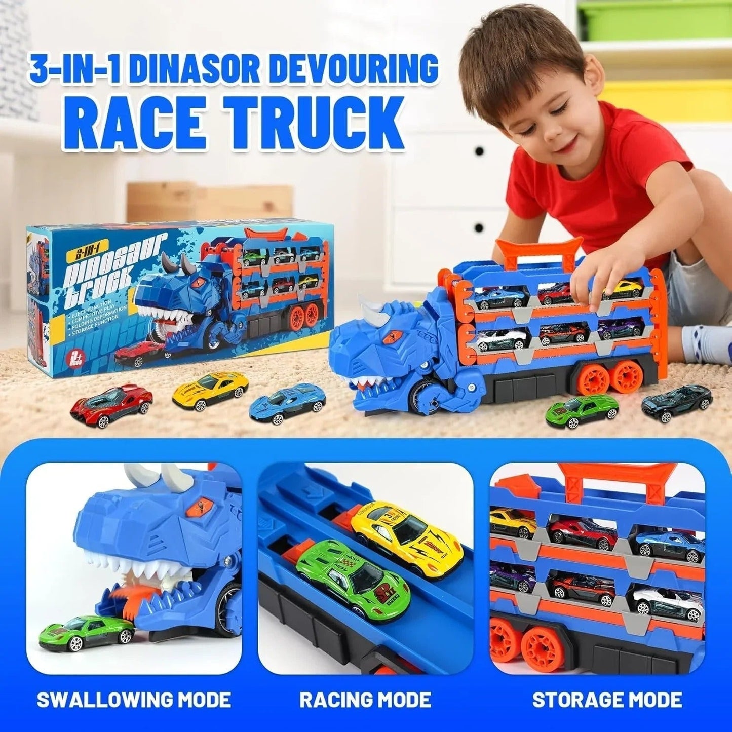 Dinosaur Race Track Toy Set with Cars and Catapult Track