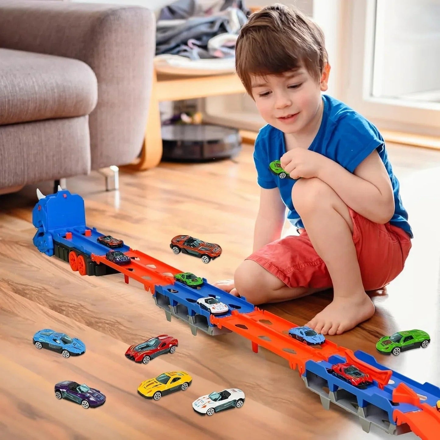 Dinosaur Race Track Toy Set with Cars and Catapult Track