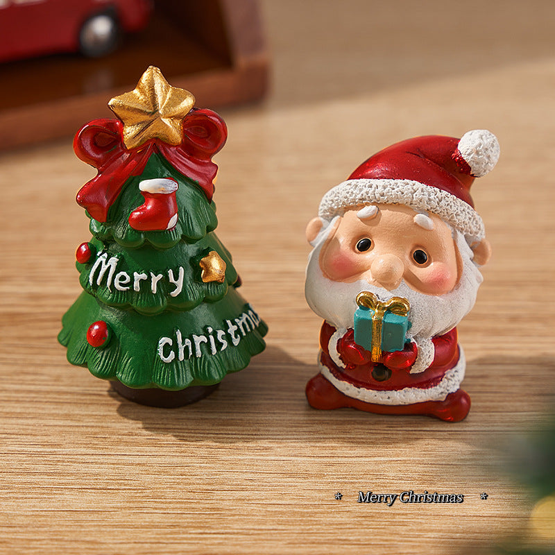 Mini Santa Claus Snowman Desktop Ornament Decor Set
