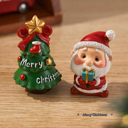Mini Santa Claus Snowman Desktop Ornament Decor Set