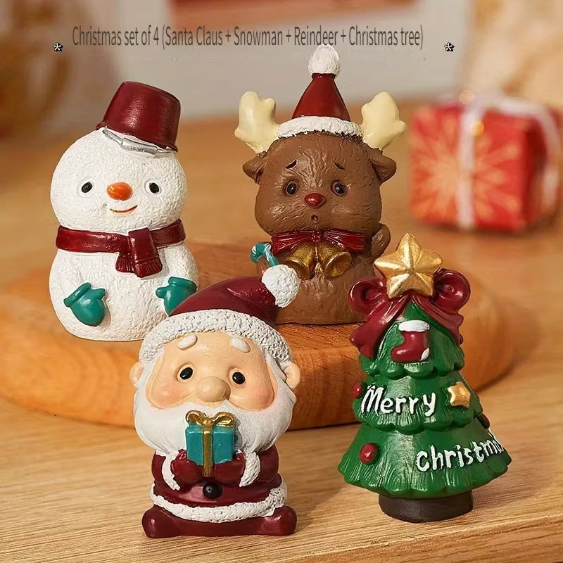 Mini Santa Claus Snowman Desktop Ornament Decor Set