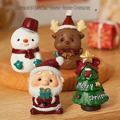 Mini Santa Claus Snowman Desktop Ornament Decor Set