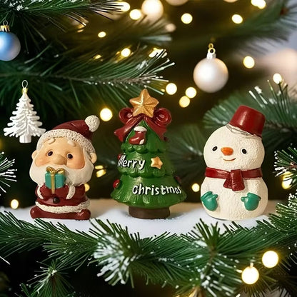 Mini Santa Claus Snowman Desktop Ornament Decor Set