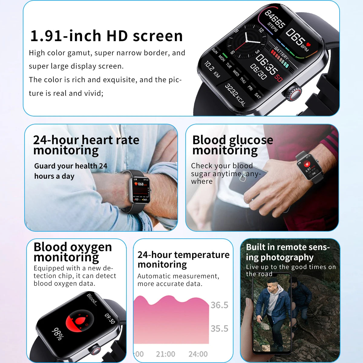 Blood Glucose Monitoring Smartwatch Non-Invasive Tester Device