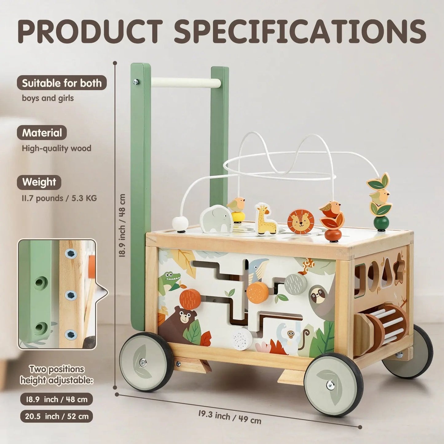 Adjustable Baby Walker Push Toy