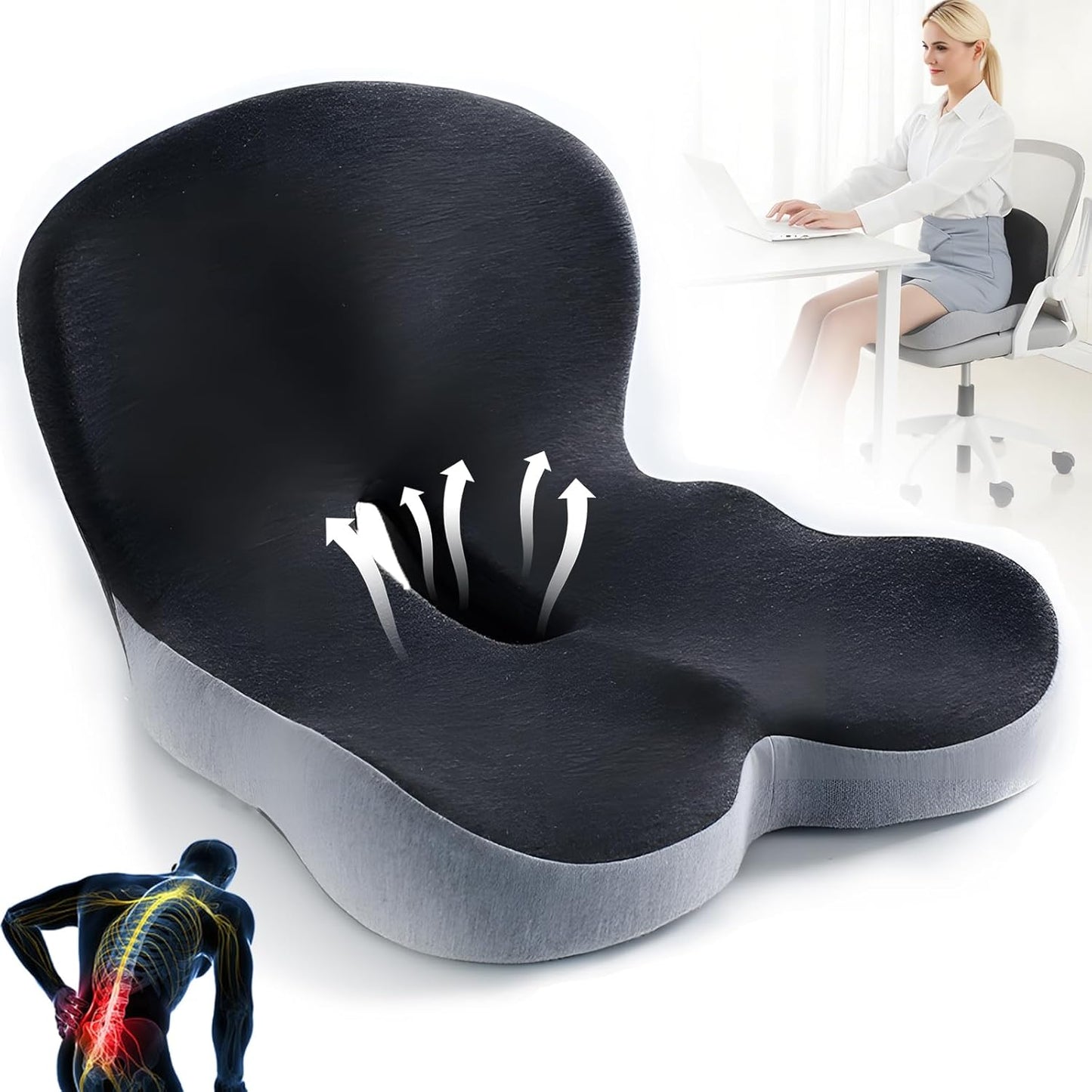 Memory Foam Seat Cushion with Lumbar Support