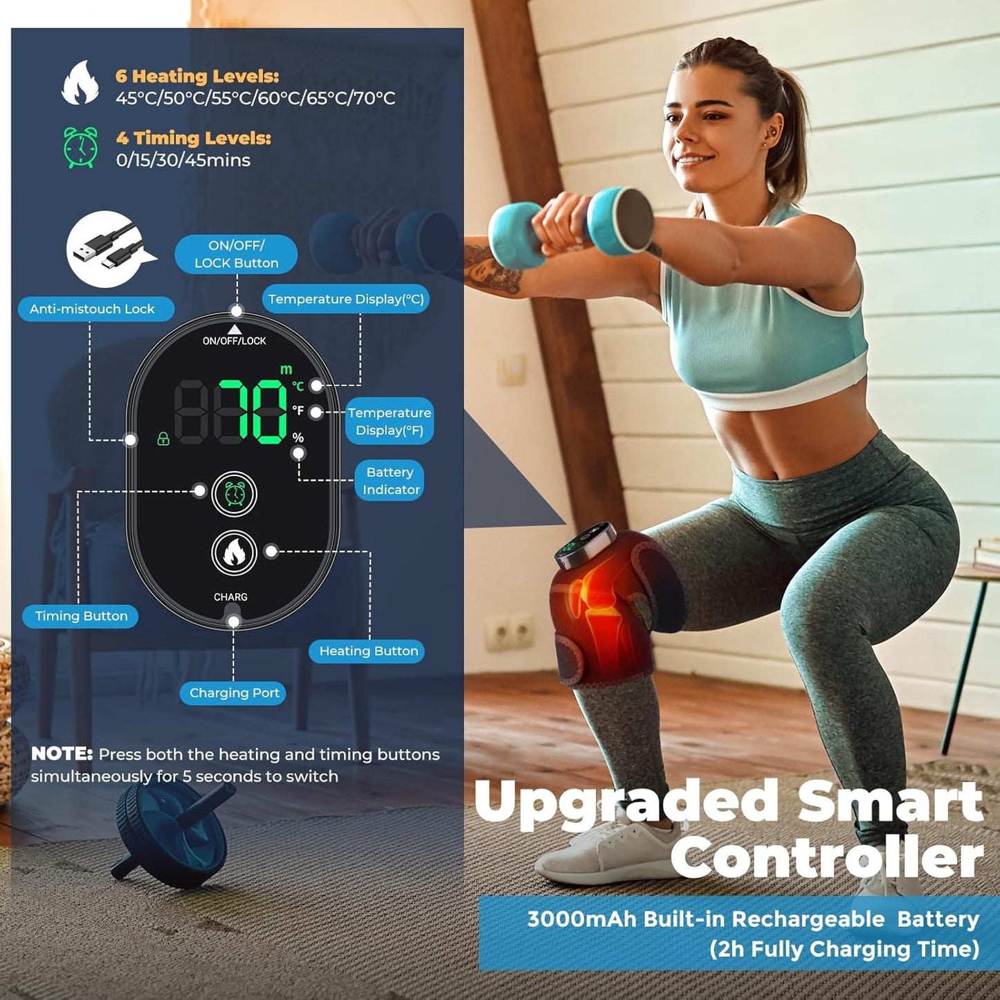 Wireless Knee Heat Therapy Wrap Rechargeable Device