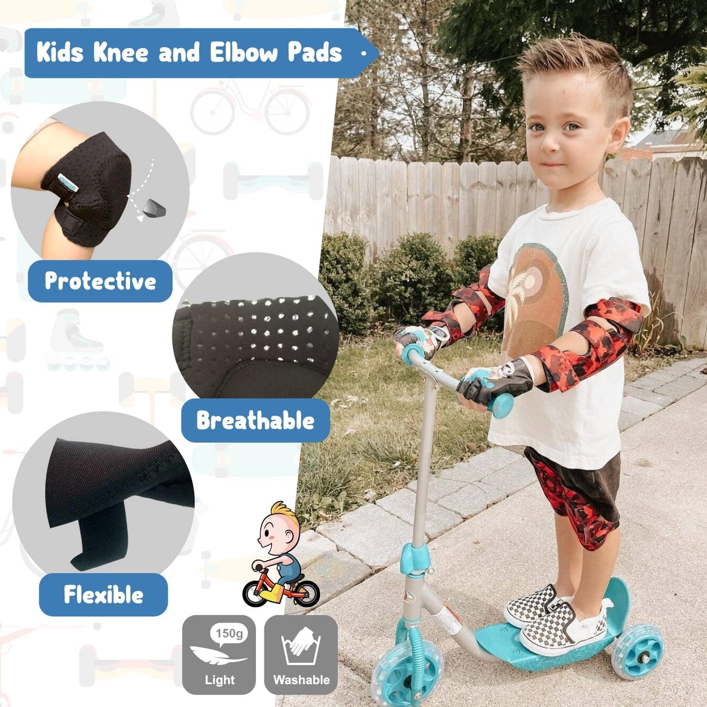 Kids Knee Pads Elbow Pads Bike Gloves Set