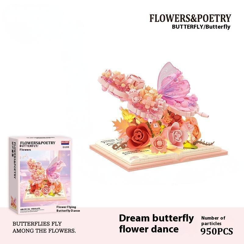 3D Butterfly Flower Building Blocks Set with LED Light