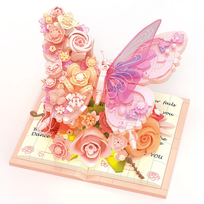 3D Butterfly Flower Building Blocks Set with LED Light