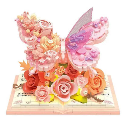 3D Butterfly Flower Building Blocks Set with LED Light