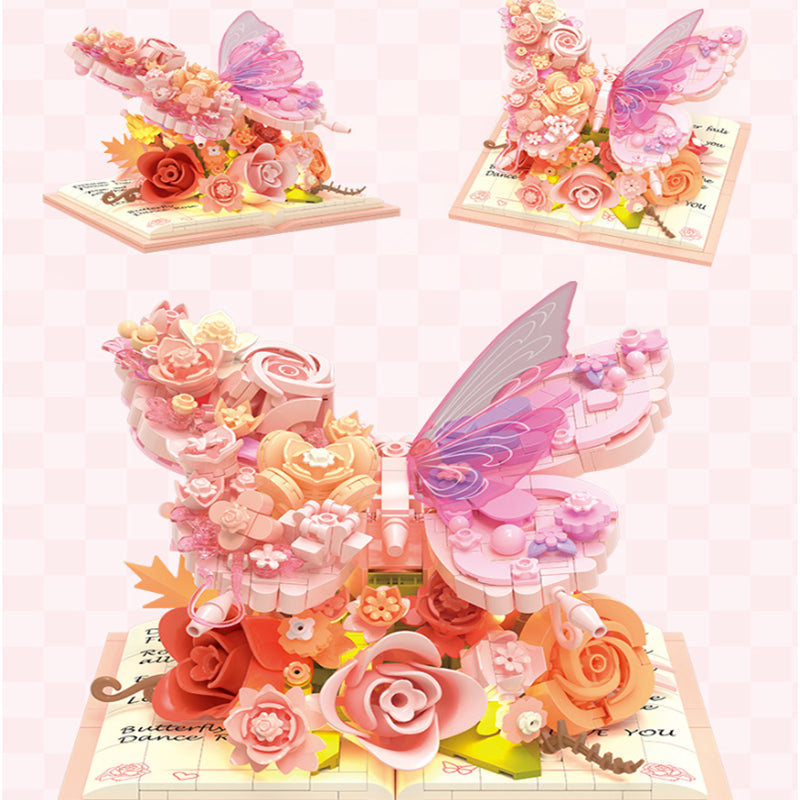 3D Butterfly Flower Building Blocks Set with LED Light