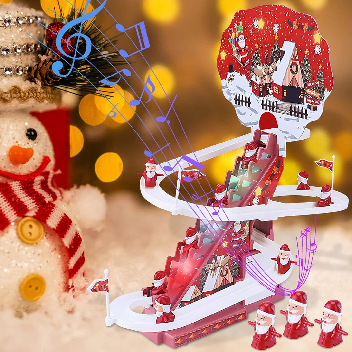Electric Santa Claus Climbing Stairs Toy with Music Lights