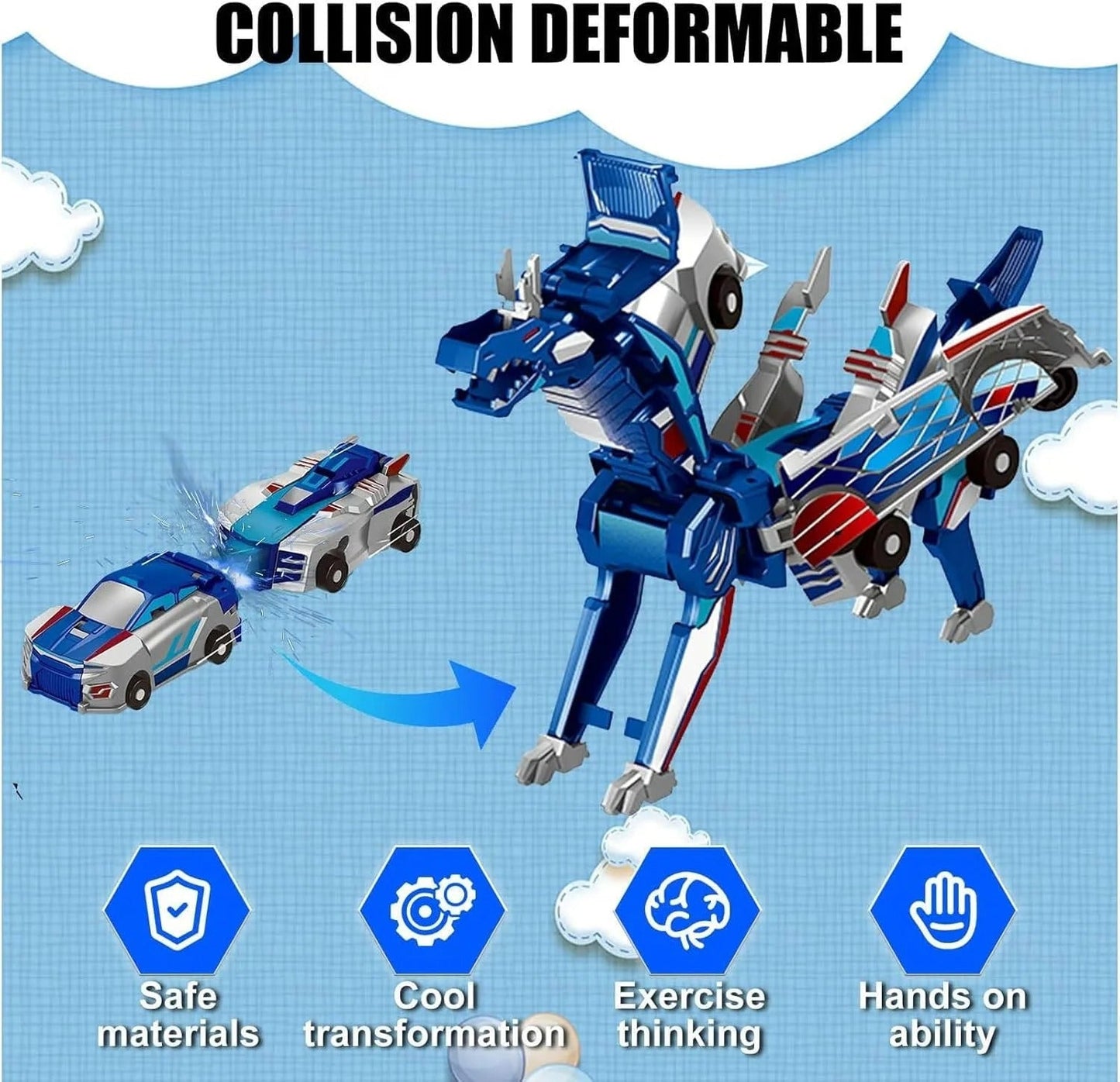 Kids Transformer Car Dinosaur Toy Set Magnetic