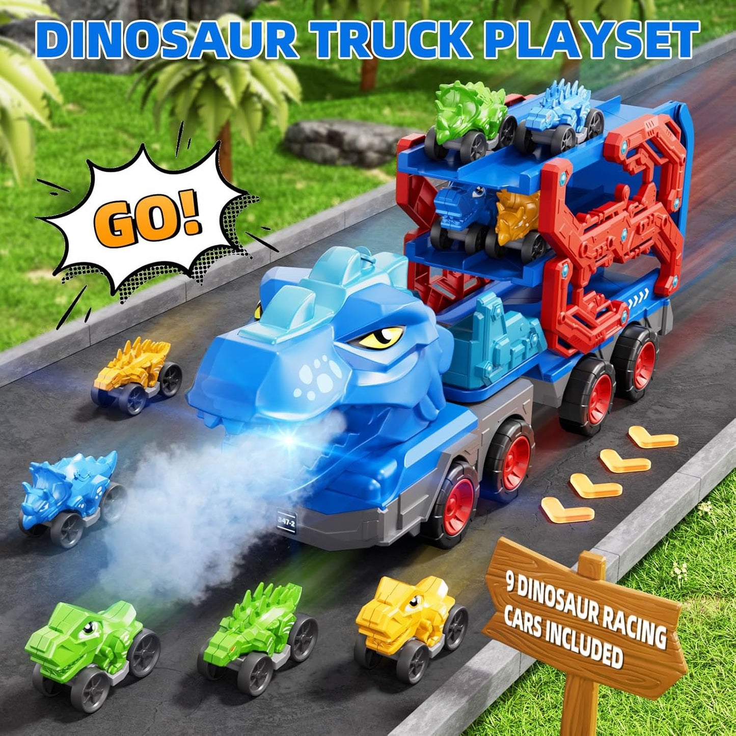 Dinosaur Truck Toy Set with Dino Cars and Track System