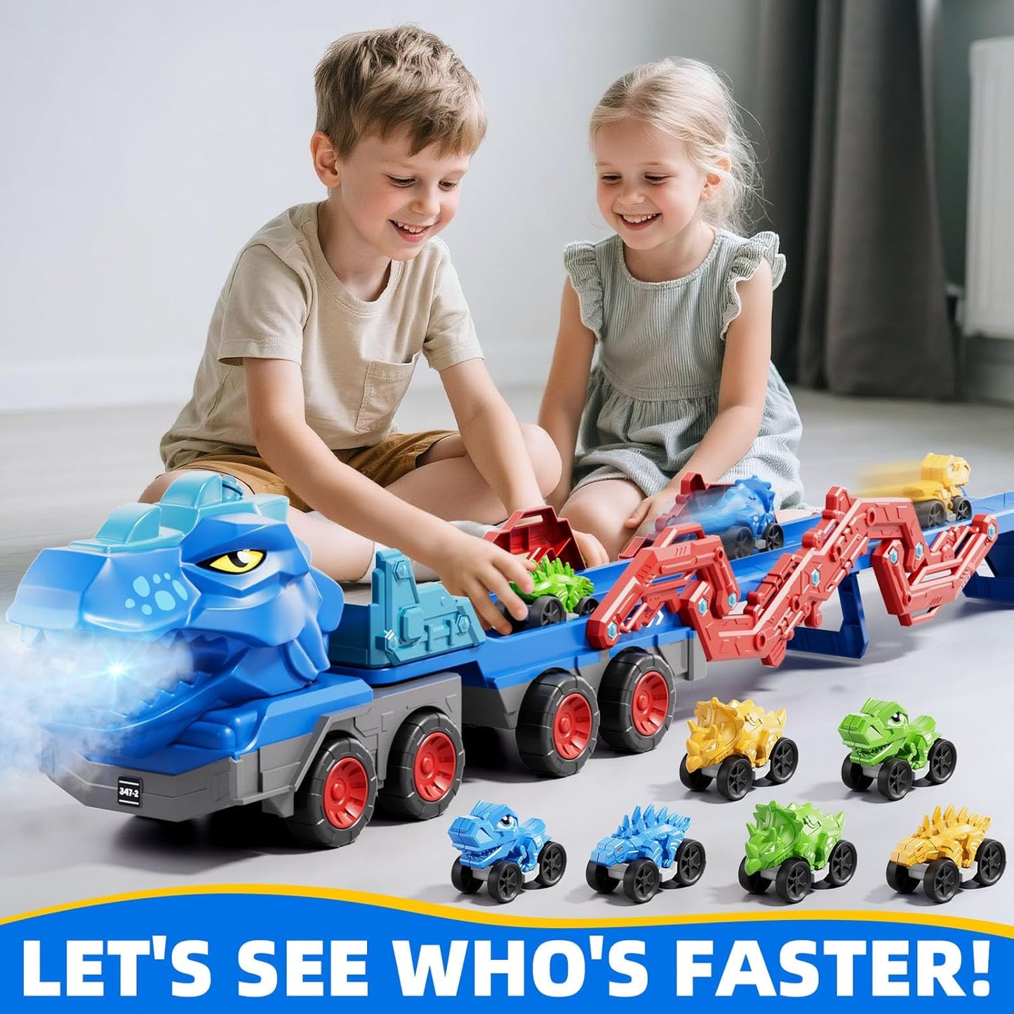 Dinosaur Truck Toy Set with Dino Cars and Track System