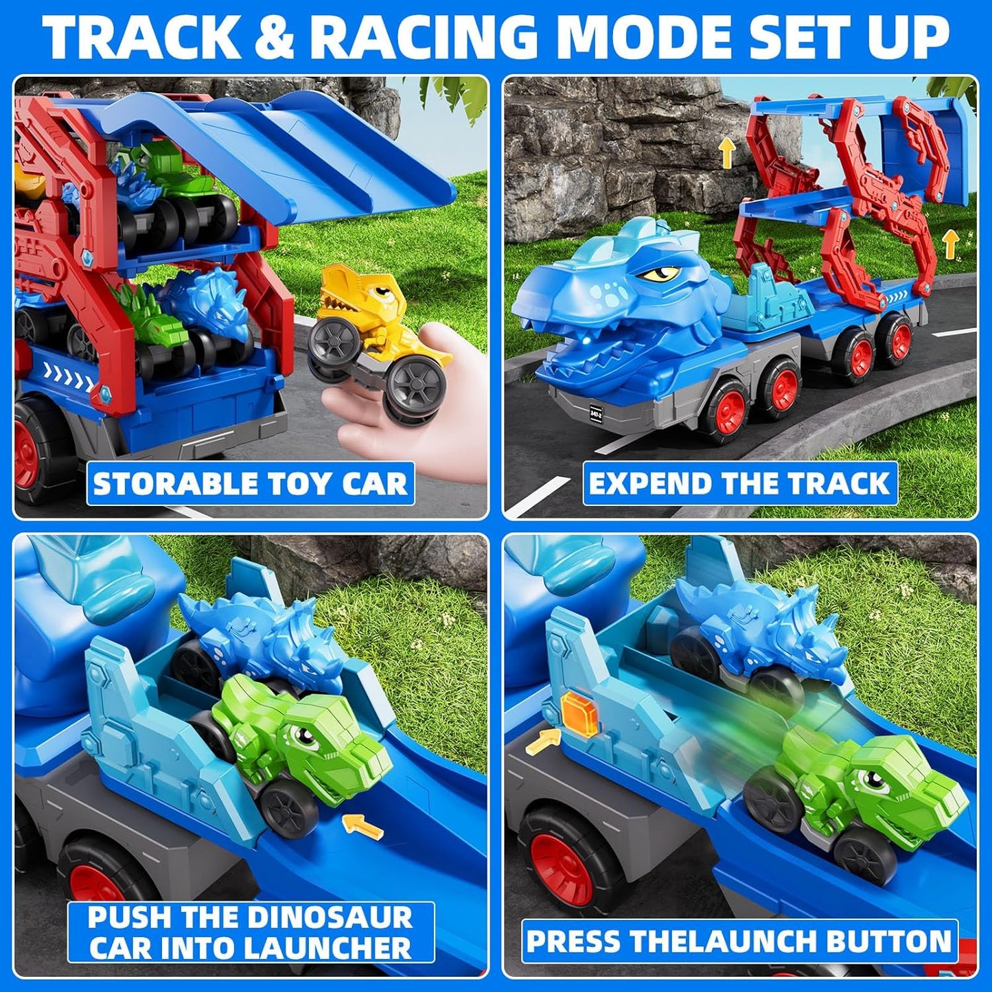 Dinosaur Truck Toy Set with Dino Cars and Track System