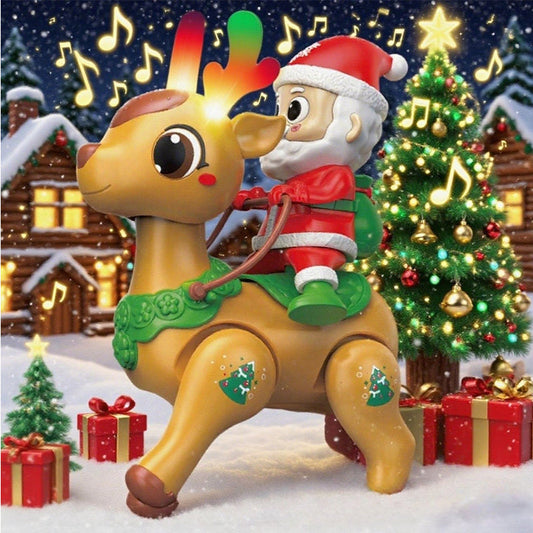 Kids Electric Santa Claus Reindeer Walking Toy with Lights Music