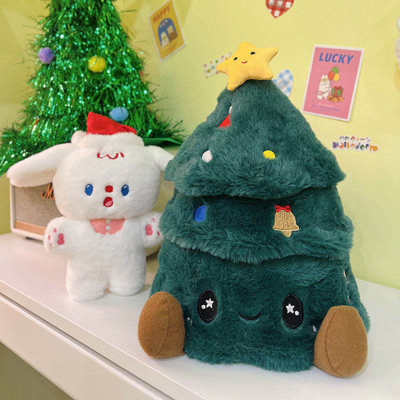 Plush Christmas Tree Doll with Movable Dog Toy
