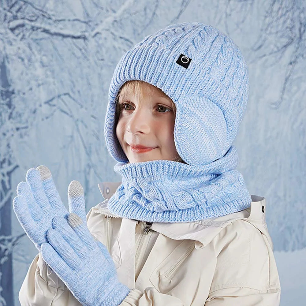 Kids Winter Hat Scarf Gloves Ear Warmer Neck Warmer Set