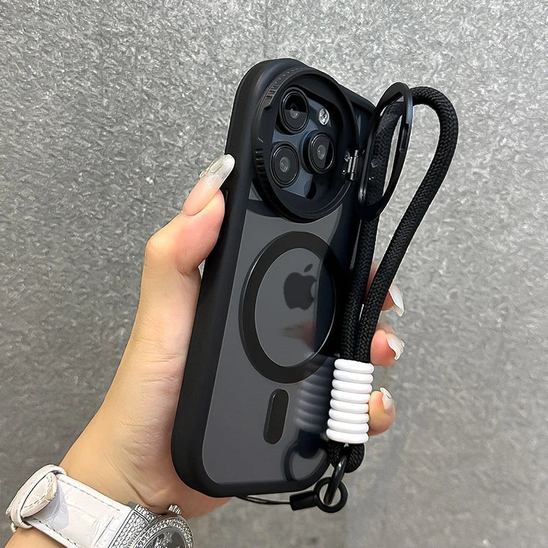 Foldable Glass Lens Stand Magnetic Case for iPhone 11 12 13 14 15 16