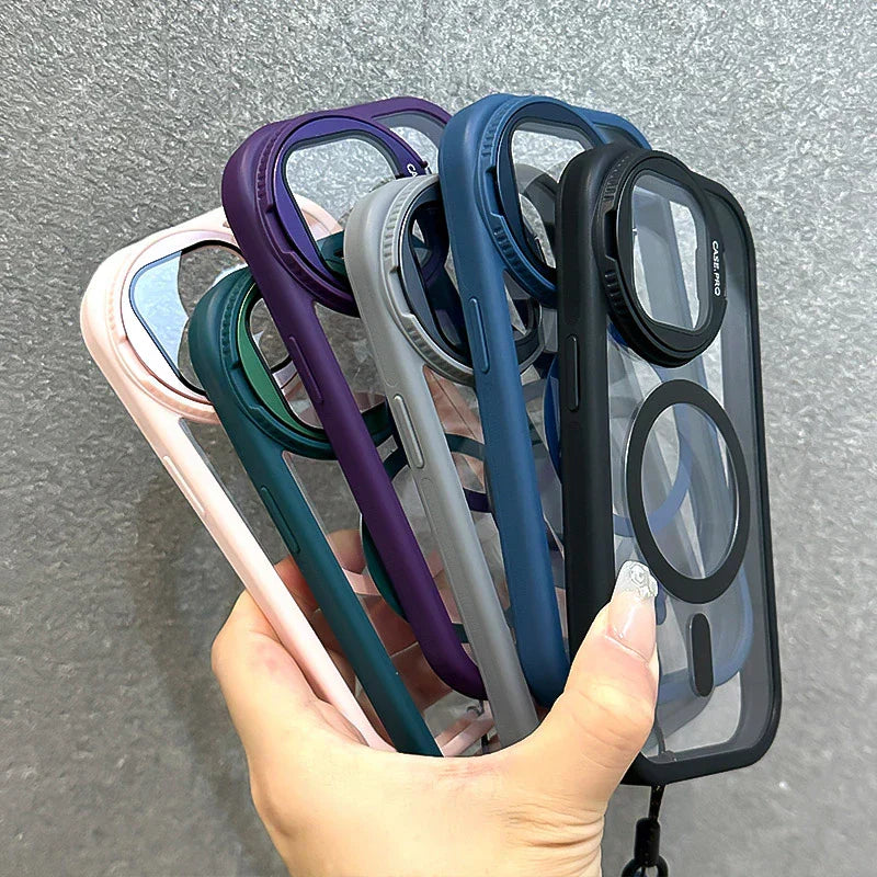 Foldable Glass Lens Stand Magnetic Case for iPhone 11 12 13 14 15 16