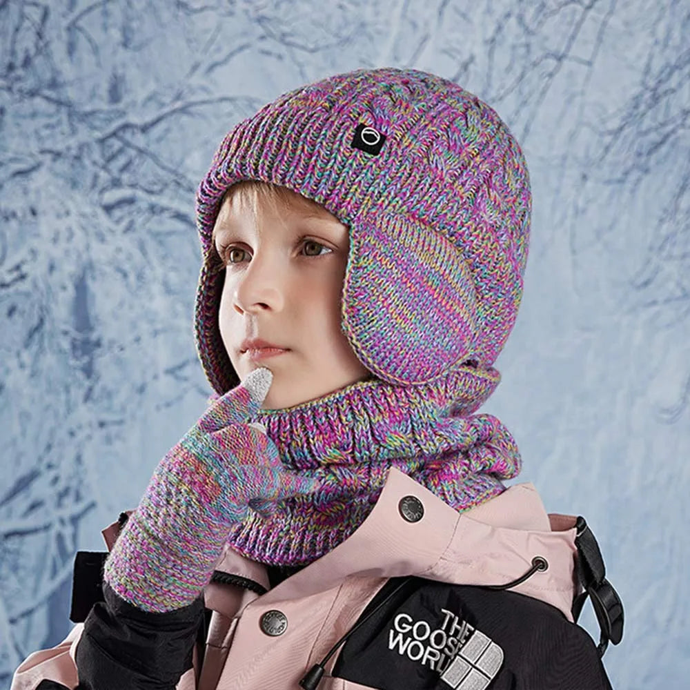Kids Winter Hat Scarf Gloves Ear Warmer Neck Warmer Set