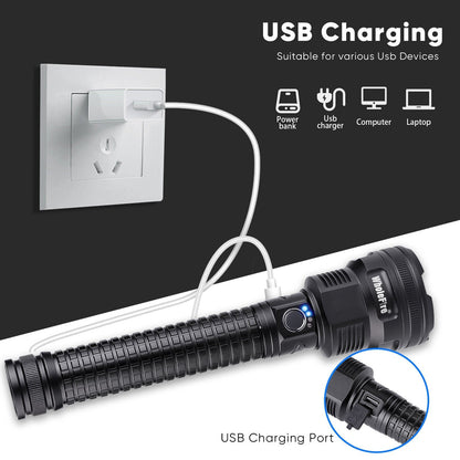 LED Flashlight USB Rechargeable 99000 Lumens XHP90