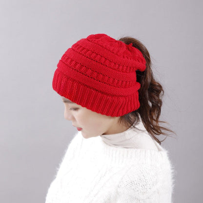 Women's Winter Beanie Hat with Messy Bun Opening