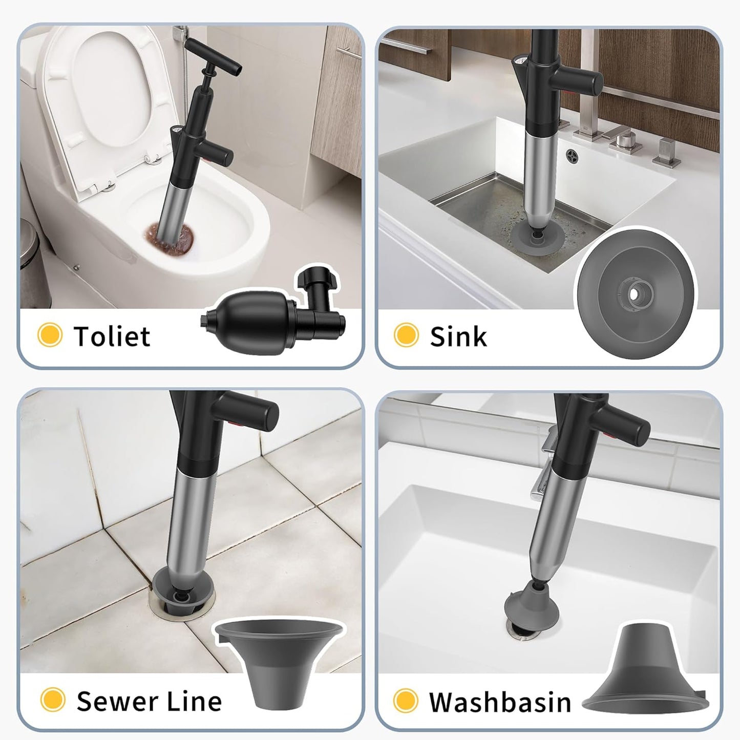 Stainless Steel Toilet Plunger High Pressure Unclogger