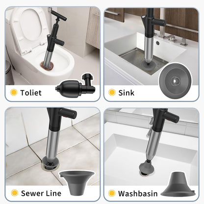 Stainless Steel Toilet Plunger High Pressure Unclogger