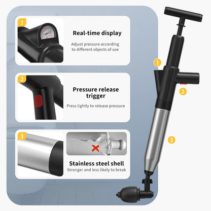 Stainless Steel Toilet Plunger High Pressure Unclogger