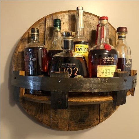 Bourbon Whiskey Barrel Wall Shelf Unit