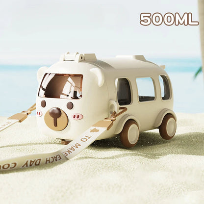 Cartoon Bus Water Bottle with Straw 16 oz