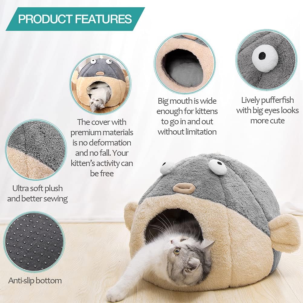 Cat Bed Cave with Removable Pillow for Indoor Cats