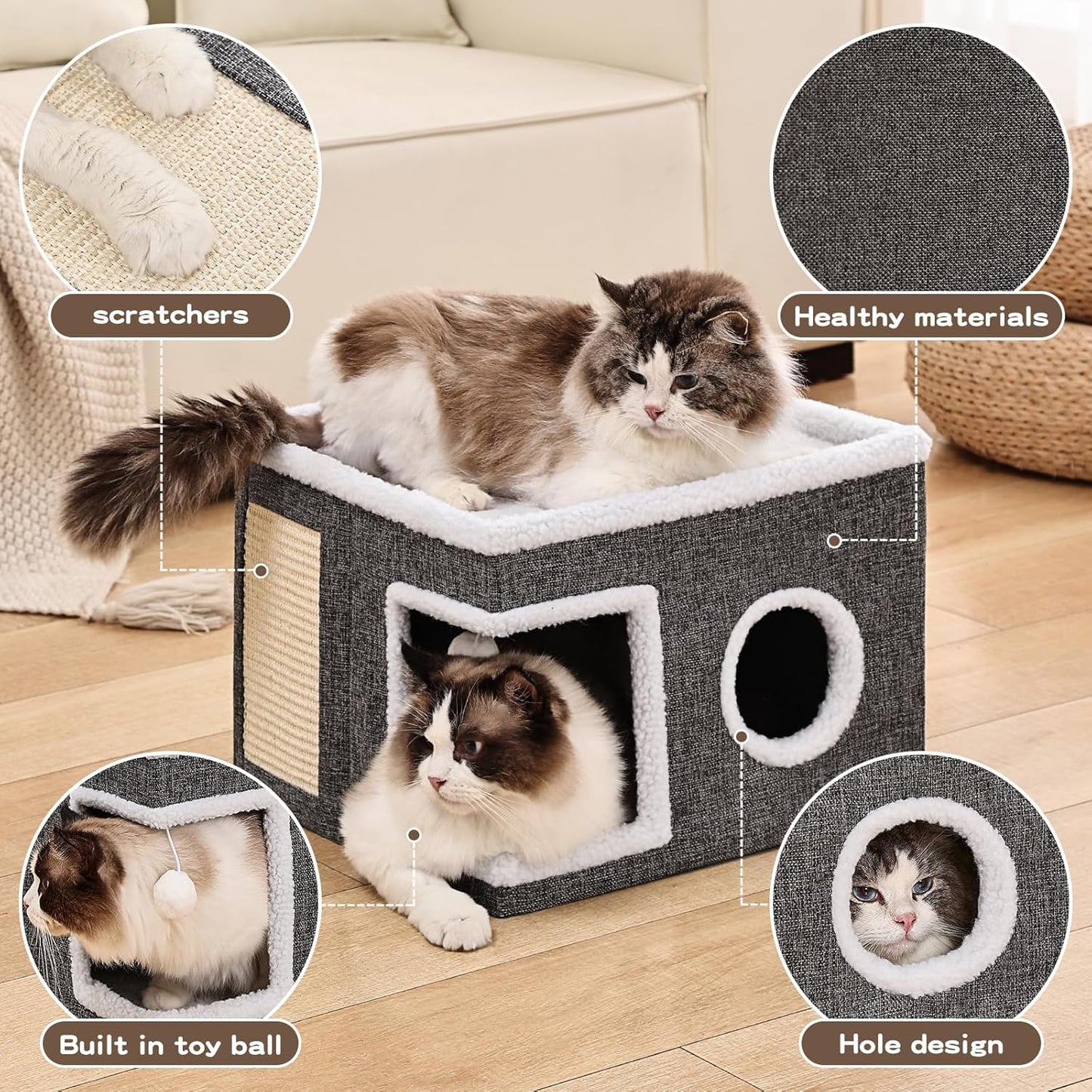 Cat Cave with Scratch Pad and Condo for Cats