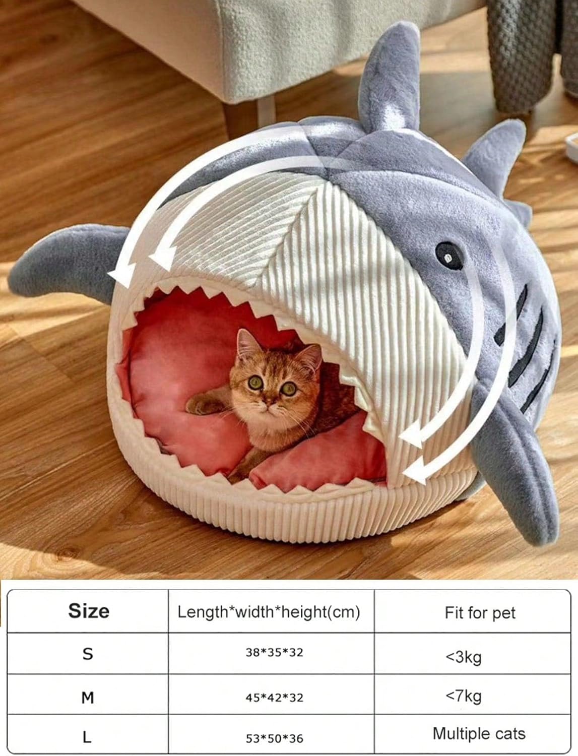 Shark-Shaped Cat Bed Semi-Closed Nest for Cats and Dogs