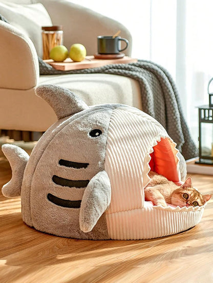 Shark-Shaped Cat Bed Semi-Closed Nest for Cats and Dogs