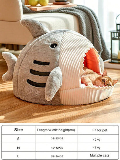 Shark-Shaped Cat Bed Semi-Closed Nest for Cats and Dogs