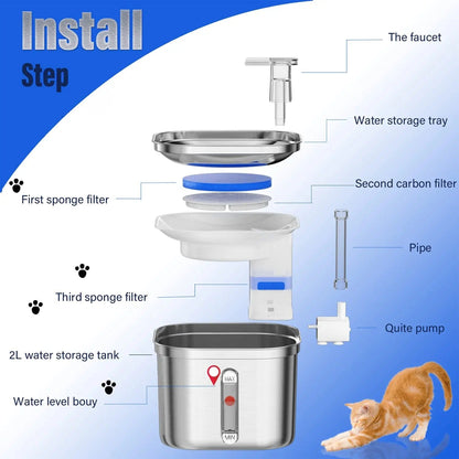 Cat Water Fountain Automatic Feeder Stainless Steel Dispenser