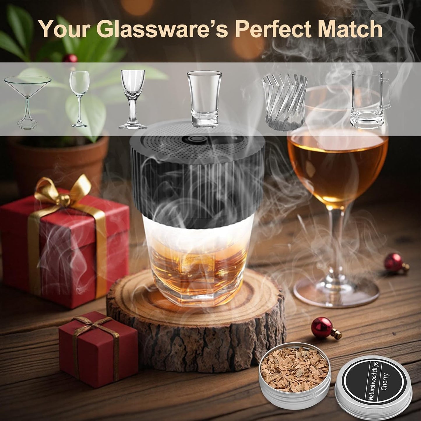 Electric Whiskey Smoker Kit with Lighter and Wood Chips Set