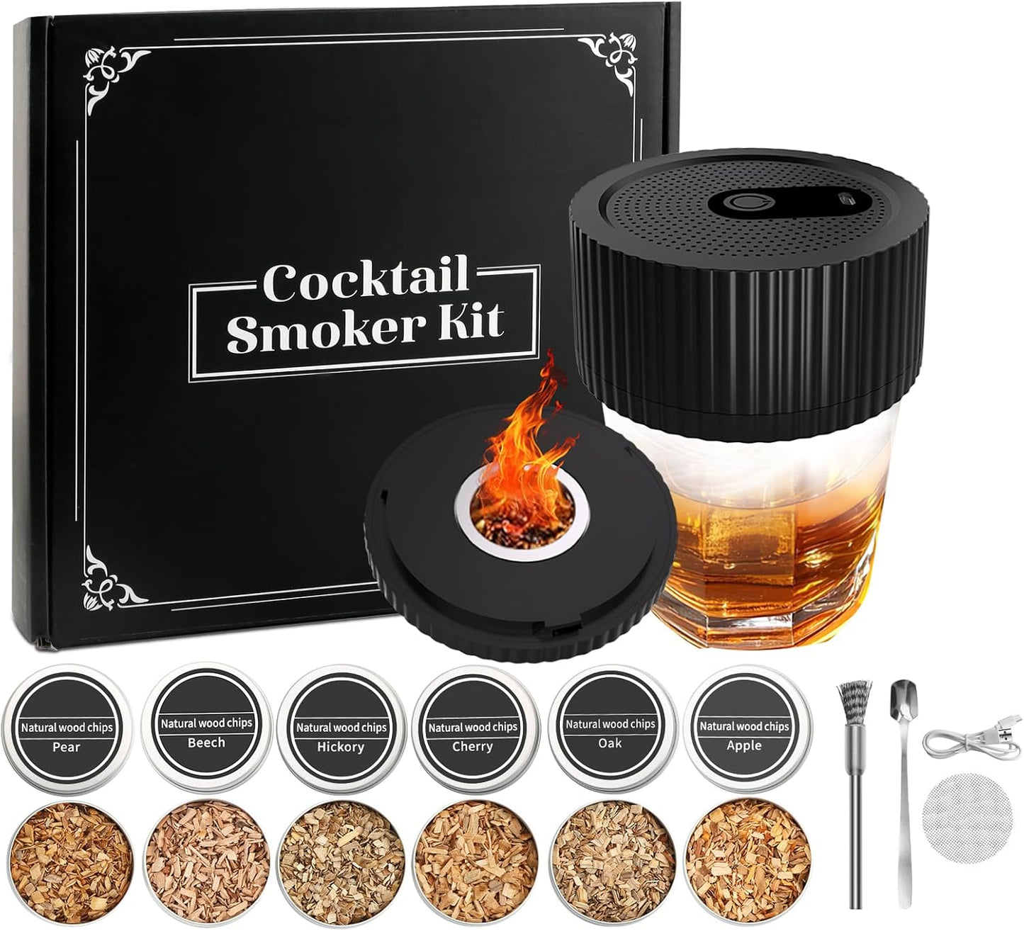 Electric Whiskey Smoker Kit with Lighter and Wood Chips Set
