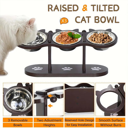 Elevated Cat Bowl Set Stainless Steel Dishes Adjustable Height