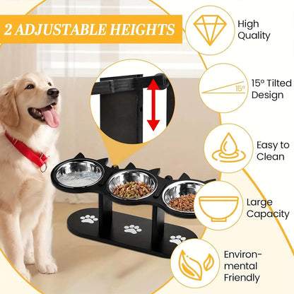Elevated Cat Bowl Set Stainless Steel Dishes Adjustable Height