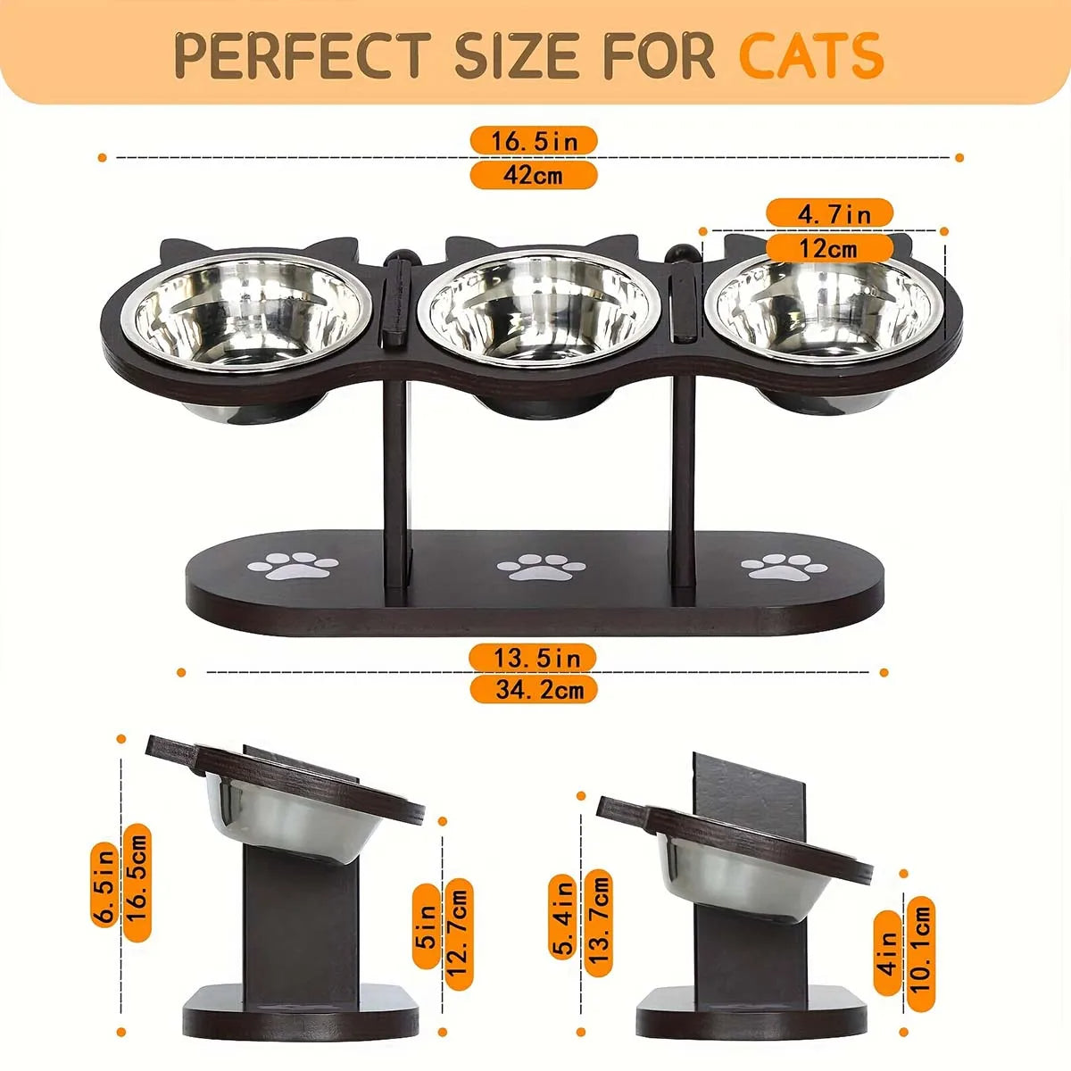 Elevated Cat Bowl Set Stainless Steel Dishes Adjustable Height