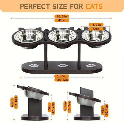 Elevated Cat Bowl Set Stainless Steel Dishes Adjustable Height